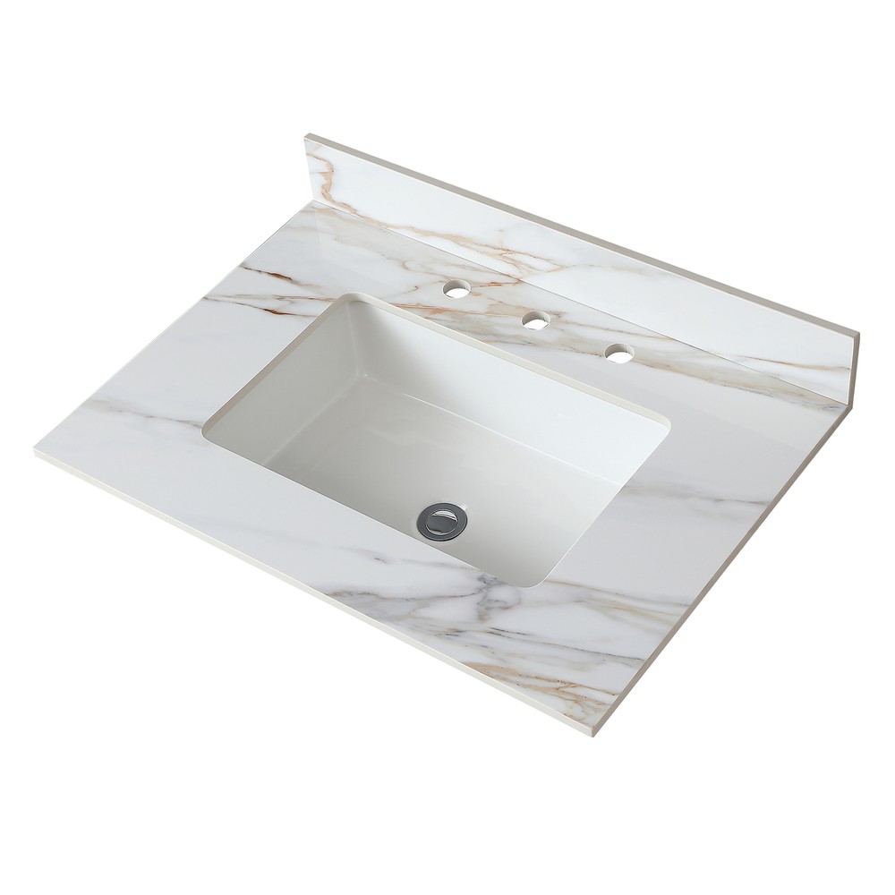 31Inch Marble Vanity Top Sintered Stone Undermount Rectangular Sink  Backsplash