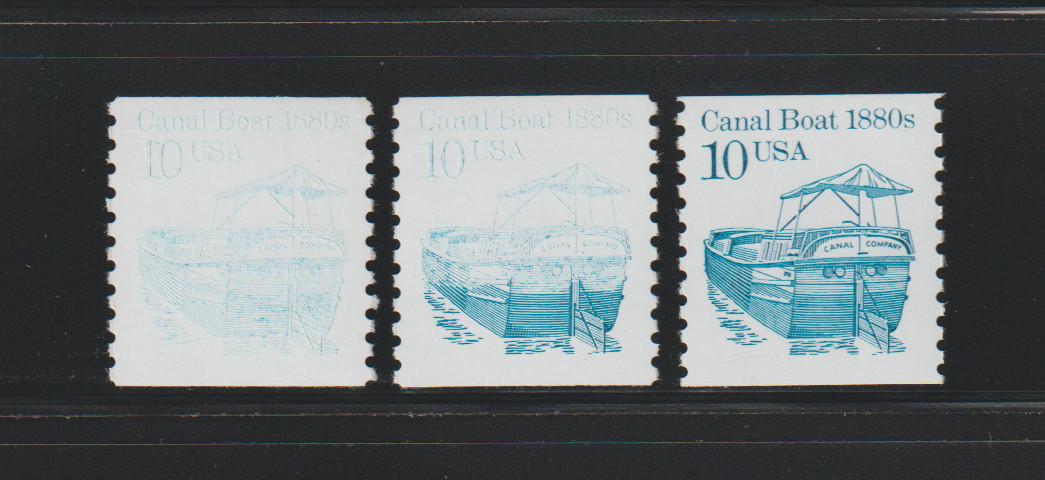 US EFO ERROR Stamps: #2257c Canal Boat: 2 diff. Major Ink freaks & Normal. MNH
