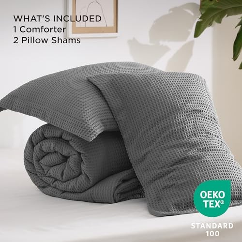 Waffle Comforter Set, Soft and Breathable Bedding King 03 - Dark Gray