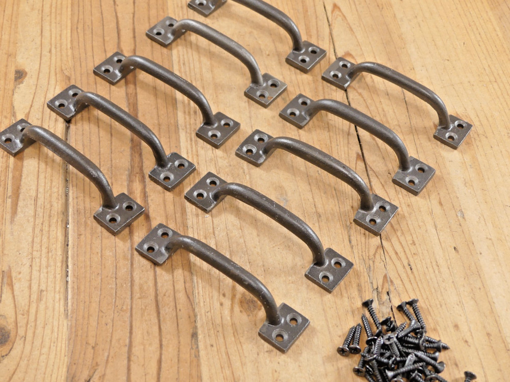10 Cast Iron Handles Drawer Pulls Small Long Home Decor Kitchen Window Pull Farm