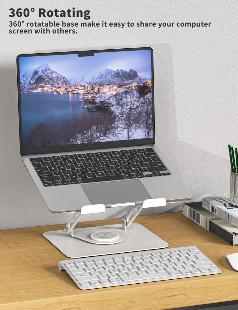Laptop Stand for Desk with 360° Rotating Base, Multi-Angle Adjustable Laptop ...