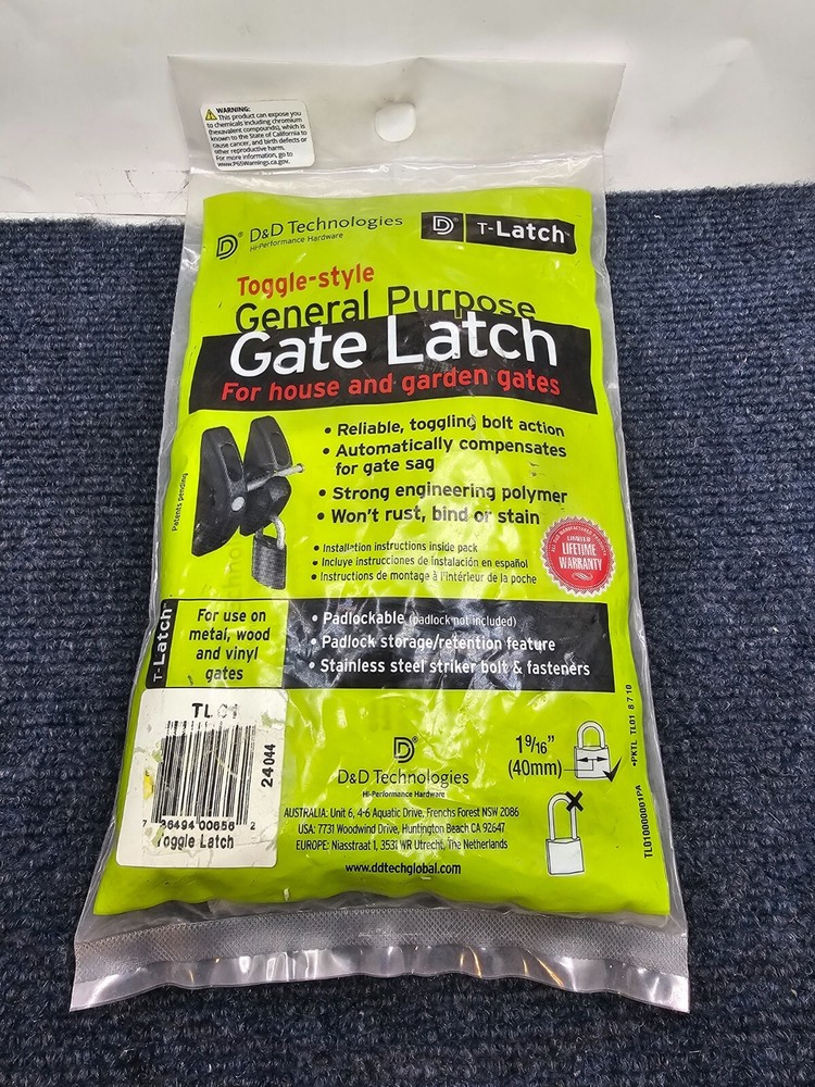 D&D Technologies TL01: T-Latch Action Gate Latch, Padlock Gravity Gate Latch