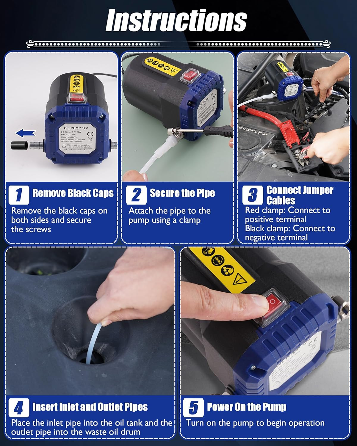 Oil Extractor Pump 12V, Electric Engine Oil Pump, Oil Transfer Pump W/ Overcurre