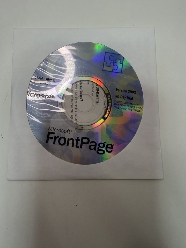 Microsoft FrontPage 2002 – 30-Day Trial Disc with Insert – Vintage Software
