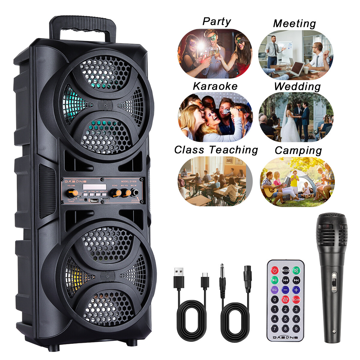 3000W Portable Bluetooth Speaker Sub woofer Heavy Bass Sound System Party+Remote