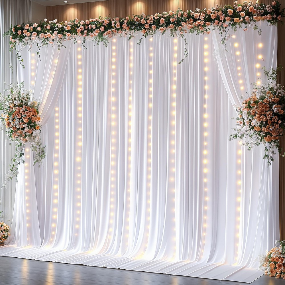 White Backdrop Curtains with Lights 10x10 ft Polyester Photo Background