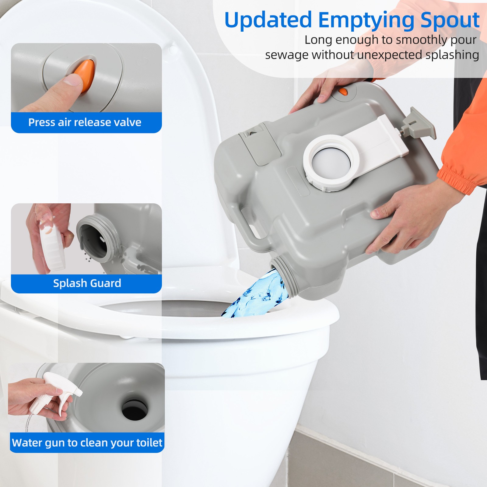 Portable Toilet 5.28 Gallon 20 L Siphon Jet Camping Commode Potty for Travel Car