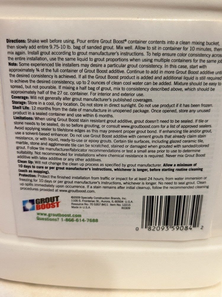 Stain-Proof Additive For Sanded & Unsanded Grout - 'Grout Boost' 27fl oz