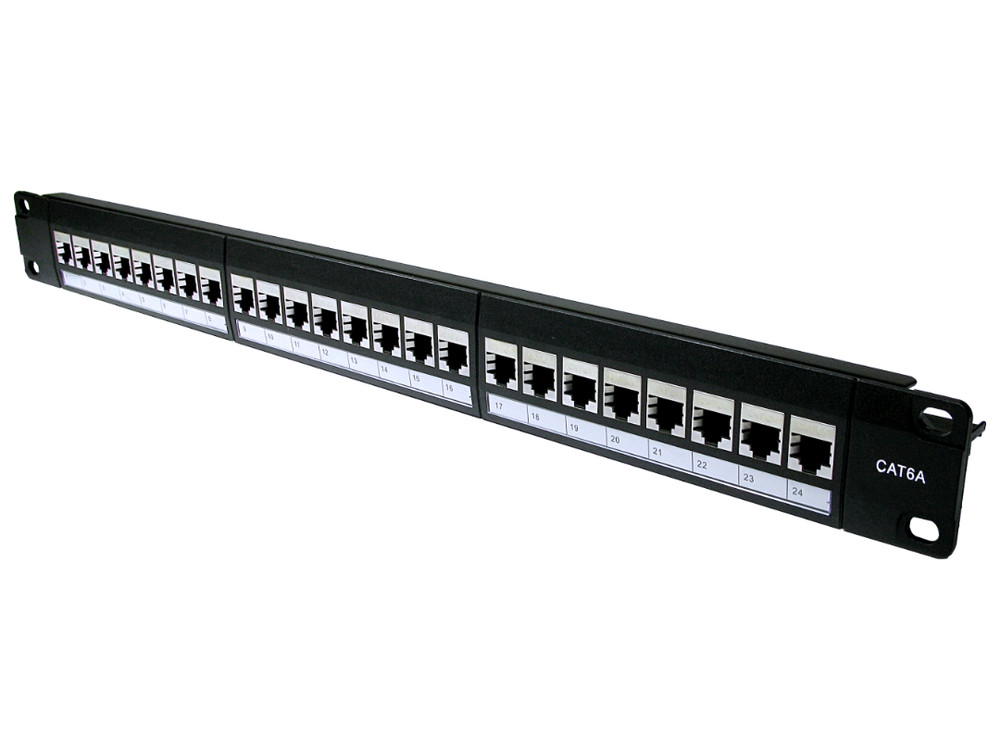 1U 19" Cat6A Shielded 24 Port In-Line Patch Panel Network Ethernet Rack Mounting
