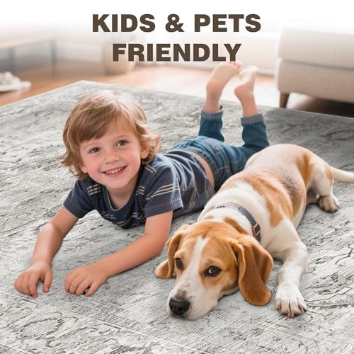 Washable 8x10 Area Rug - Large Soft Rugs for Living Room Vintage Stain