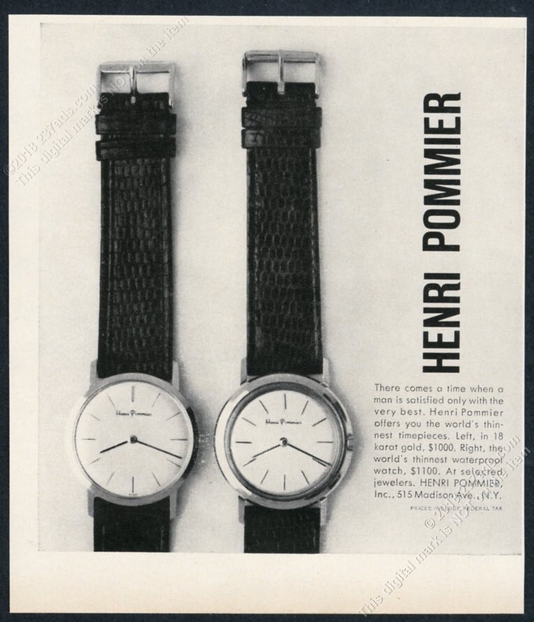 1959 Henri Pommier men's waterproof watch 2 styles photo vintage print ad