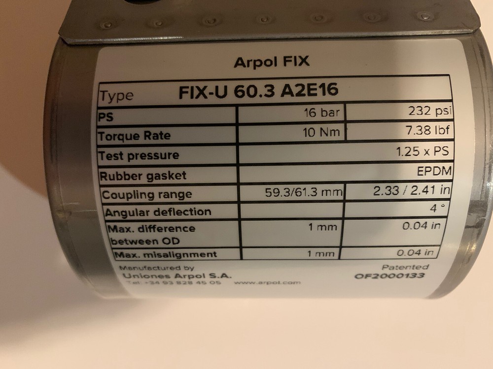 ARPOL FIX-U 60.3 A2E16 Flexible COUPLING FIXU-238 New