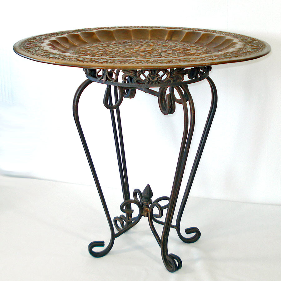 Solid Copper Embossed Patio Bistro Table Wrought Iron Base