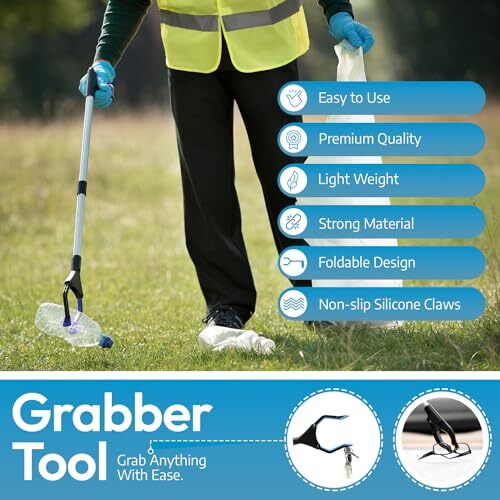 Foldable Trash Pick Up Stick Reaching Tool Extra Long Grabbers, 32"