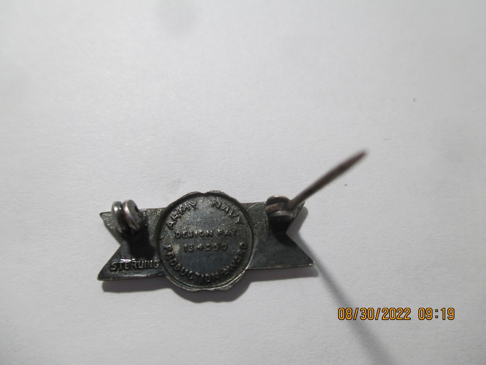 Sterling Army Navy Production "E" Award Pin World War II