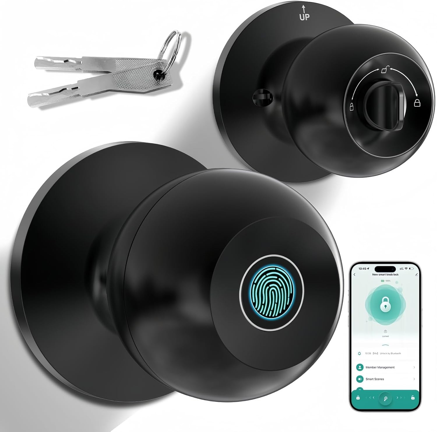 Smart Door Knob Fingerprint Door Lock APP Control Biometric Key Keyless Entry US