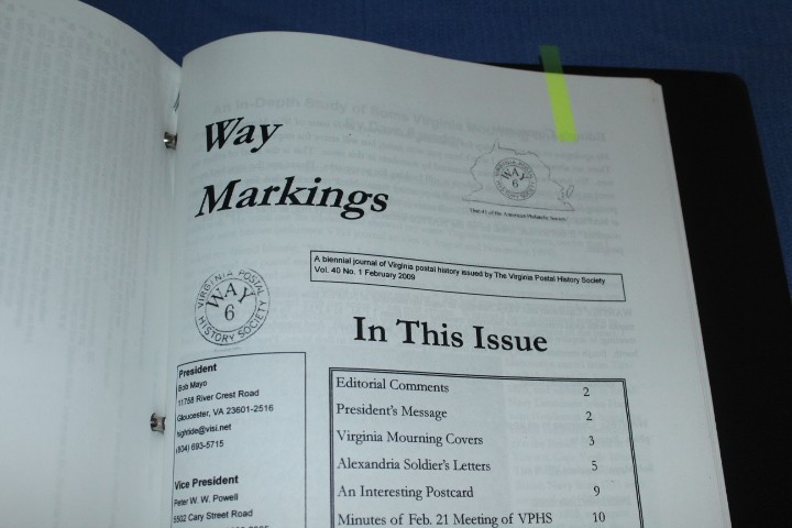 Way Markings Virginia Postal History Journal 4" binder 1984 2009 BlueLakeStamps