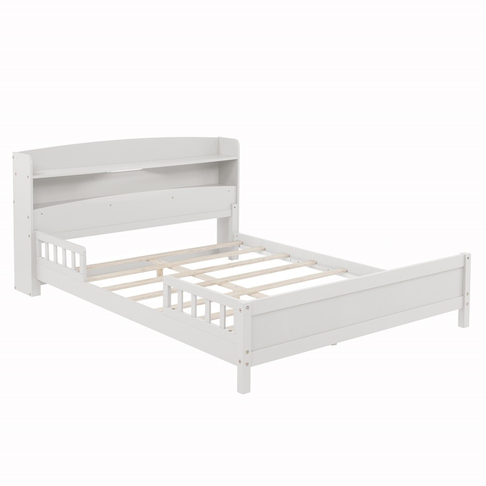 Full Size Bed Frame Wood Platform Bed Frame w/ Storage Headboard & LED Light
