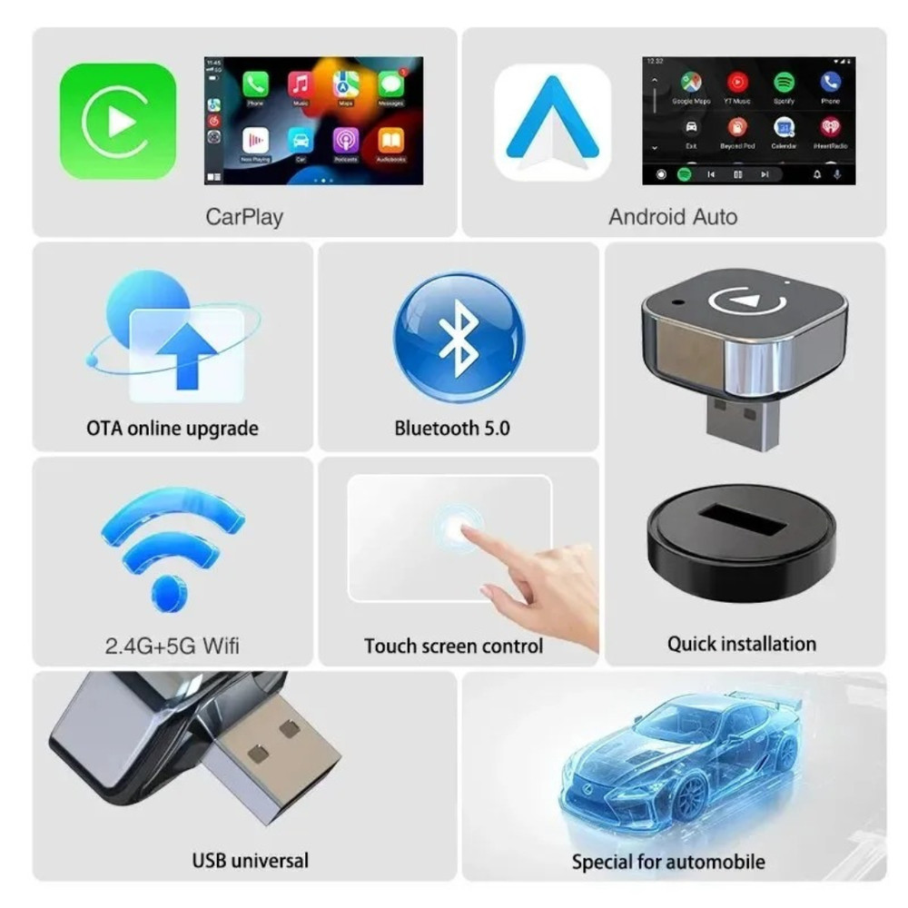 2025 USB Wireless CarPlay Adapter For iPhone Apple Wireless Dongle Plug ＆ Play