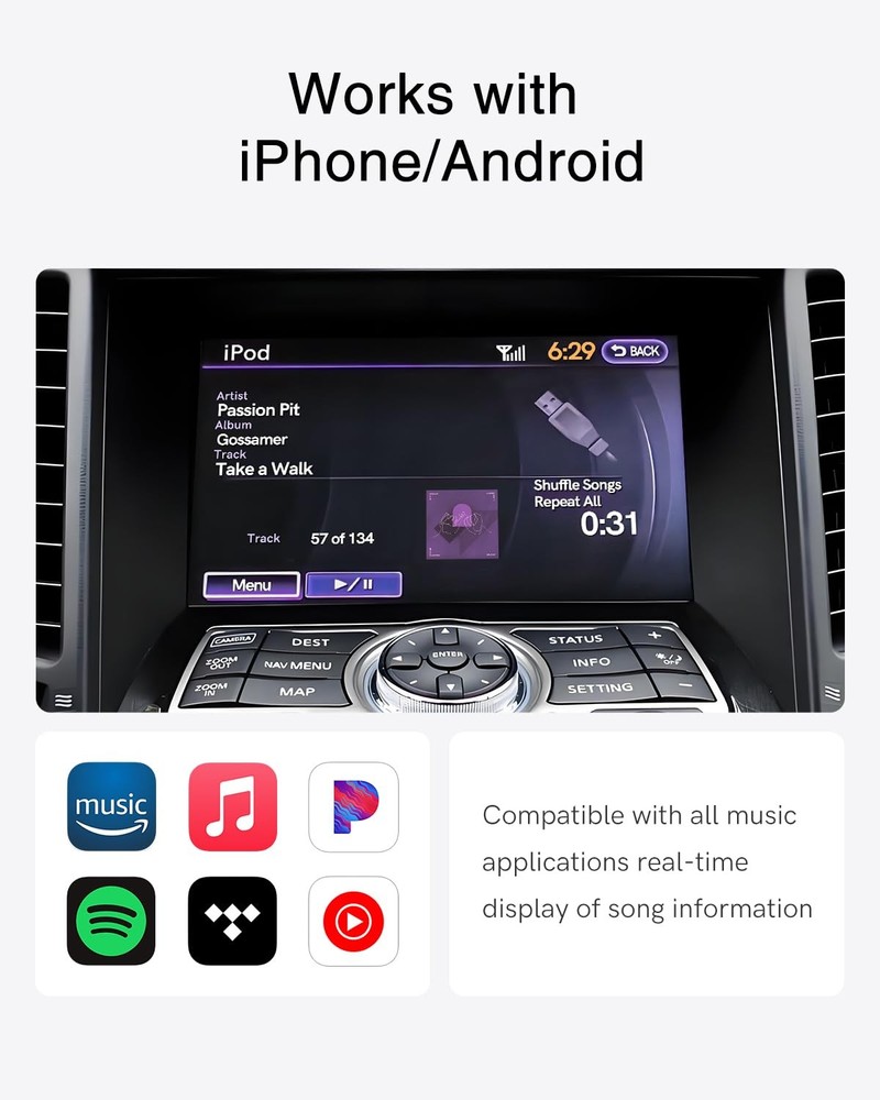 CHOOCL Bluetooth Car Adapter with USB Interface for Infiniti silver