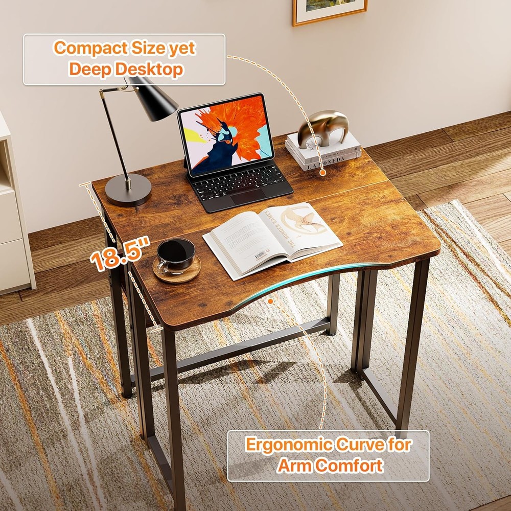 Folding Desk W/ Storage Shelf 23.6 Inch Foldable Computer Table Small Spaces