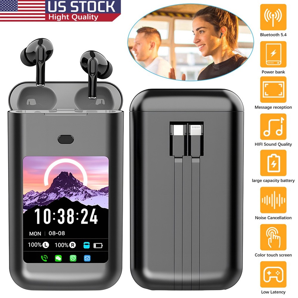 Smart Earbuds with Message Notifications, ANC ENC, Touch Screen & Flashlight New