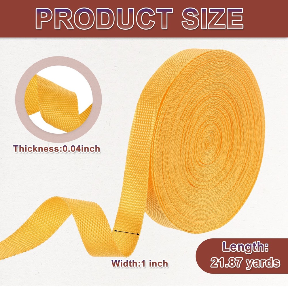 Nylon Webbing Strap, 22 Yards x 1" Polypropylene Flat Webbing Strap (Yellow)