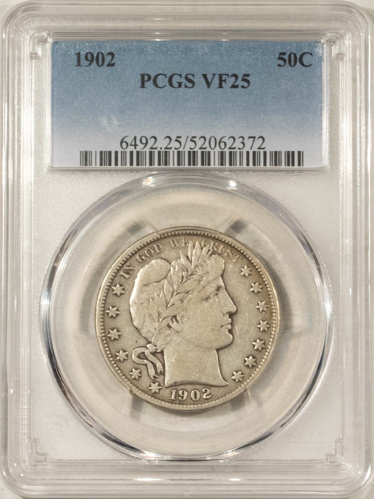 1902 BARBER HALF DOLLAR - PCGS VF-25, NICE!