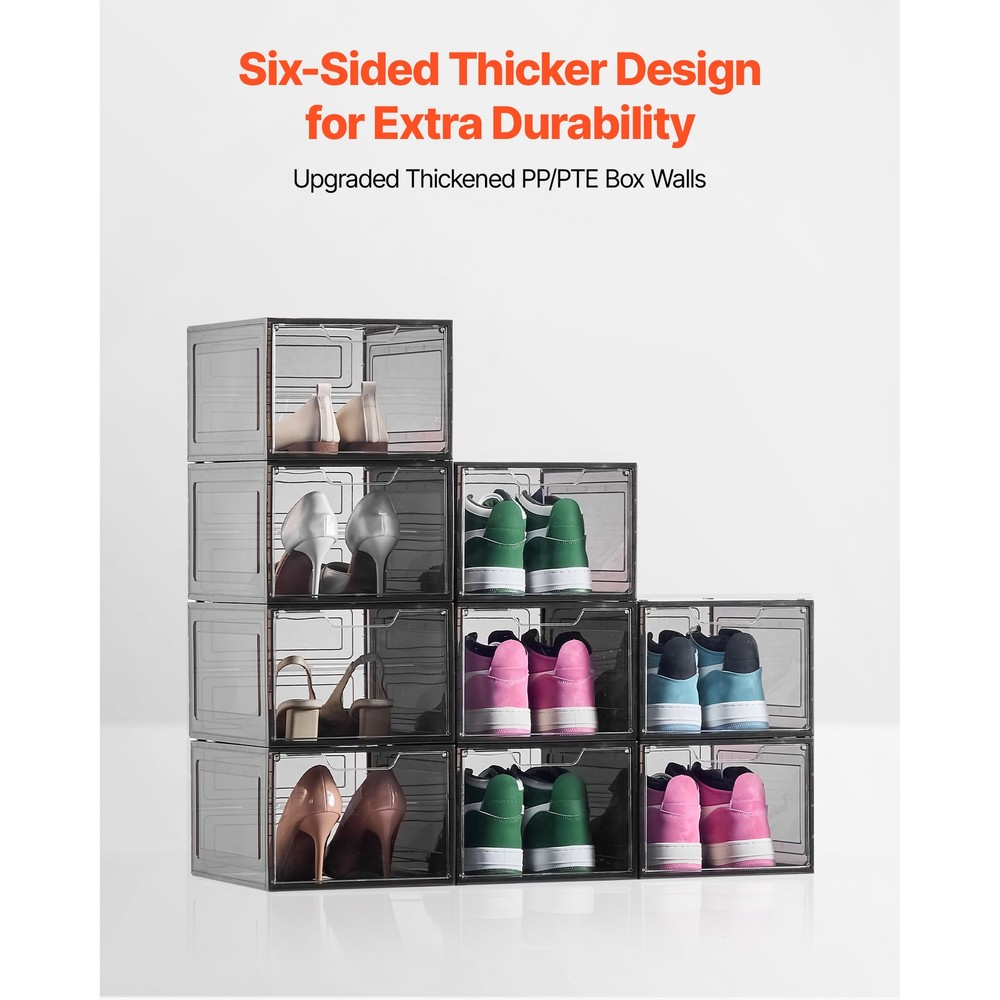 Shoe Storage Boxes 9 Pack Stackable Shoe Boxes US Size 13 Transparent Black