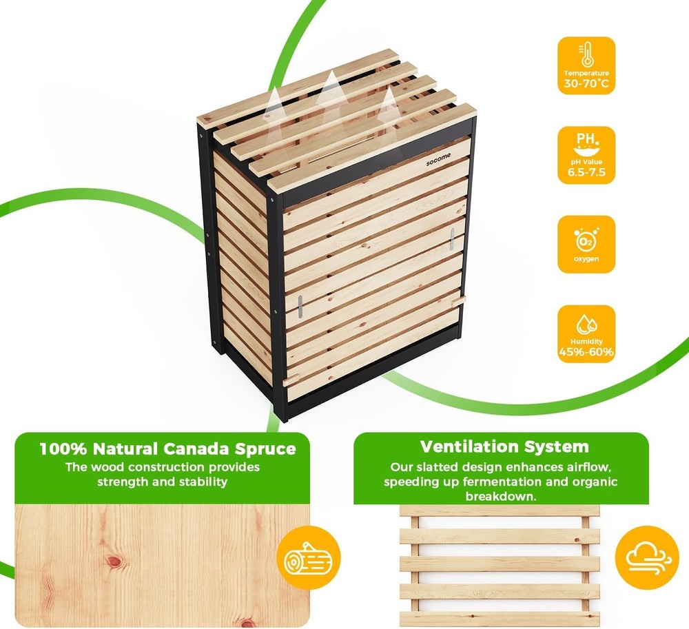 95 Gallon Solid Wood Composter Outdoor Compost Bin W/ Pull-Out Door Large