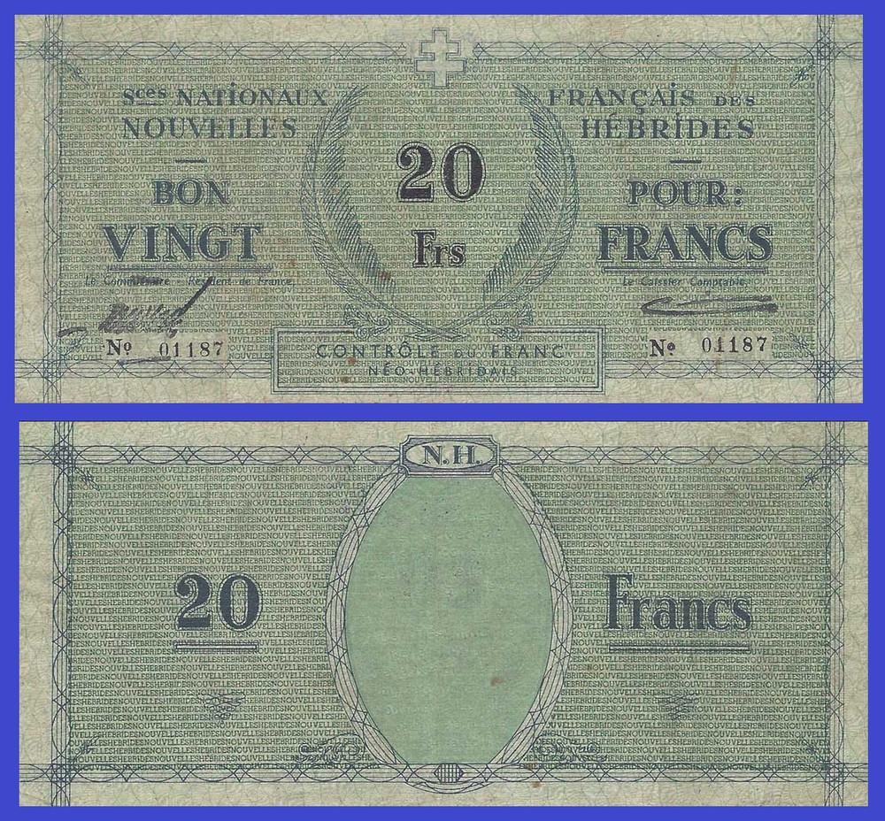 New Hibrides  20  francs 1943 /- Copy