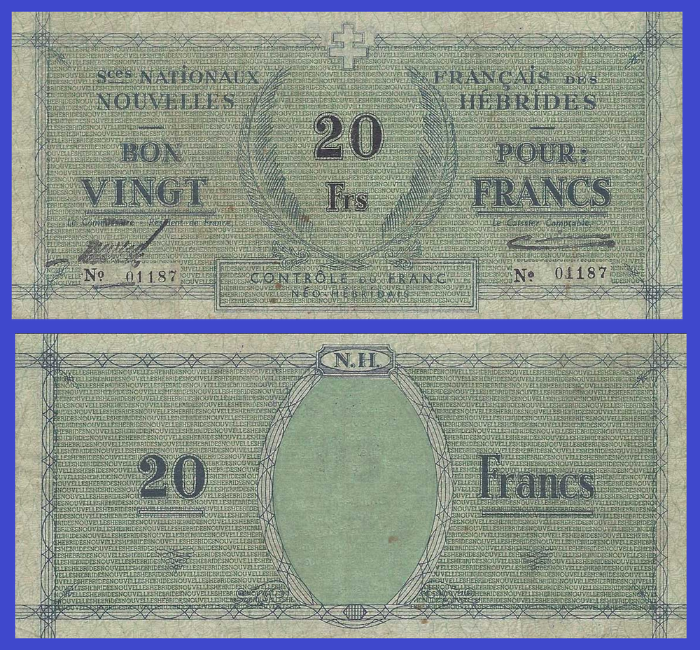 New Hibrides 20 francs 1943 /- Copy