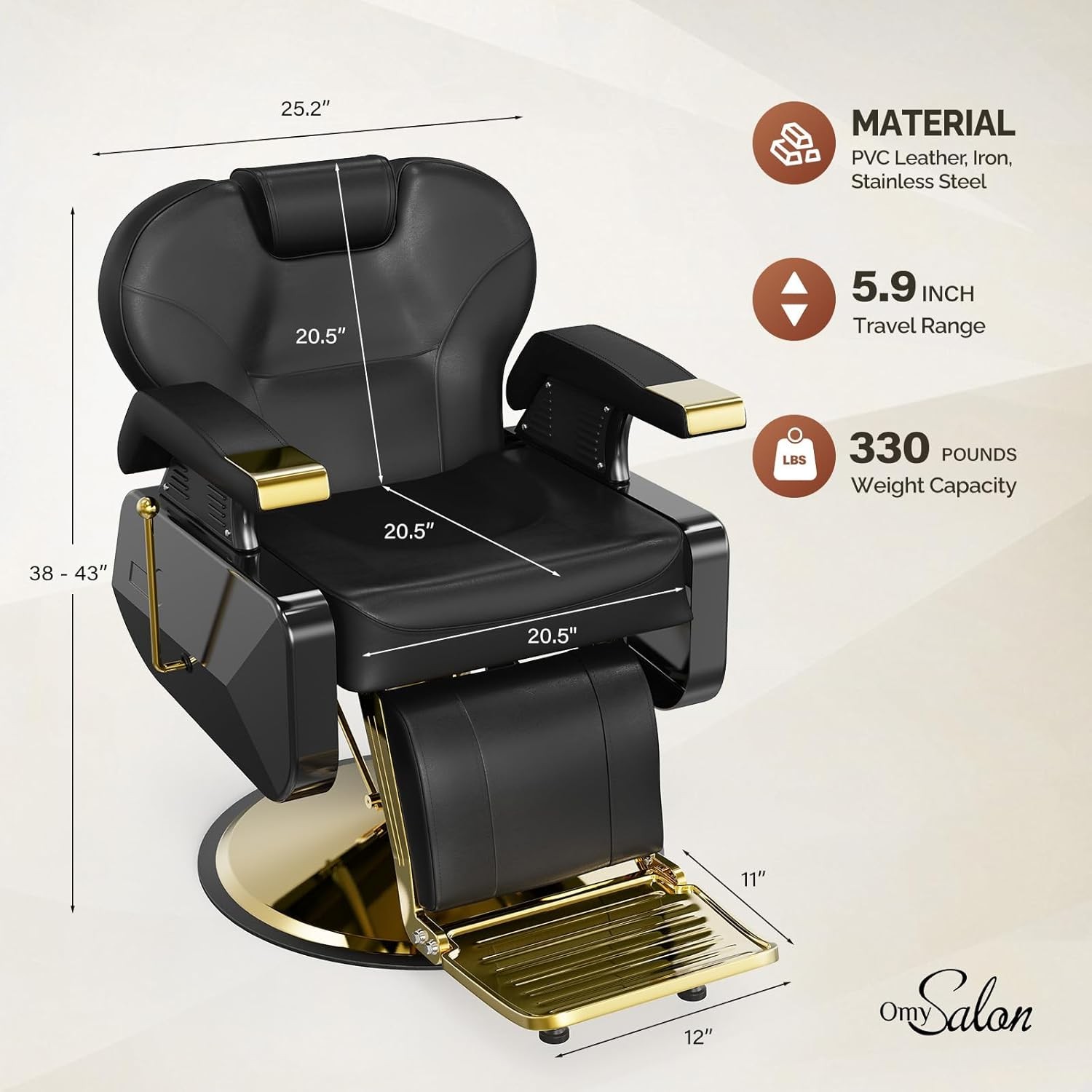 All Purpose Hydraulic Barber Chair Salon Beauty Shampoo Hair Styling Gold&Black