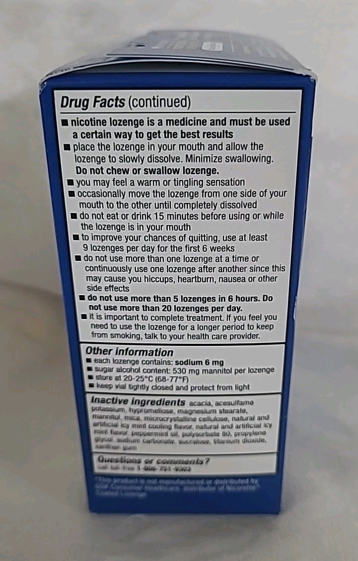 CVS HEALTH SUGAR FREE NICOTINE LOZENGE 4 mg COATED ICE MINT 80ct EXP. 03/31/2026
