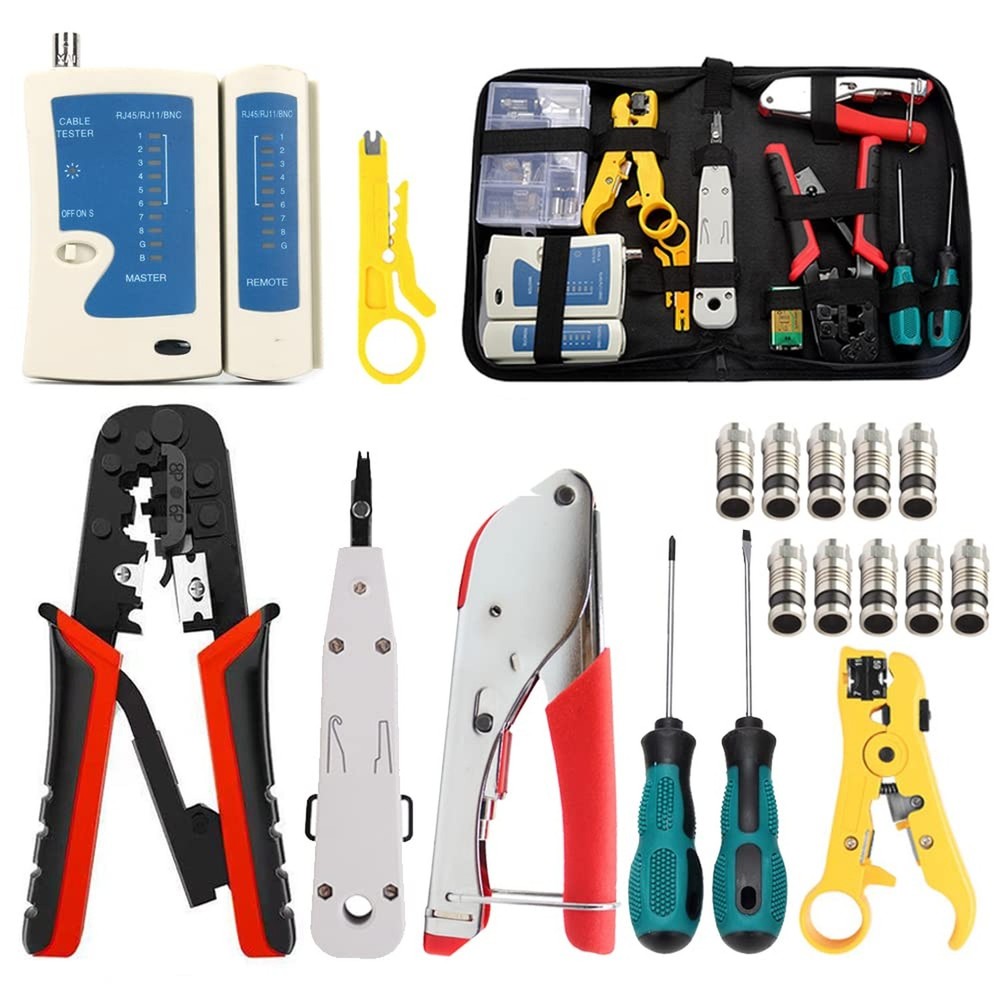 Network Tool Kit Professional Coax Crimper Tool Kit Coaxial Compression Strip...
