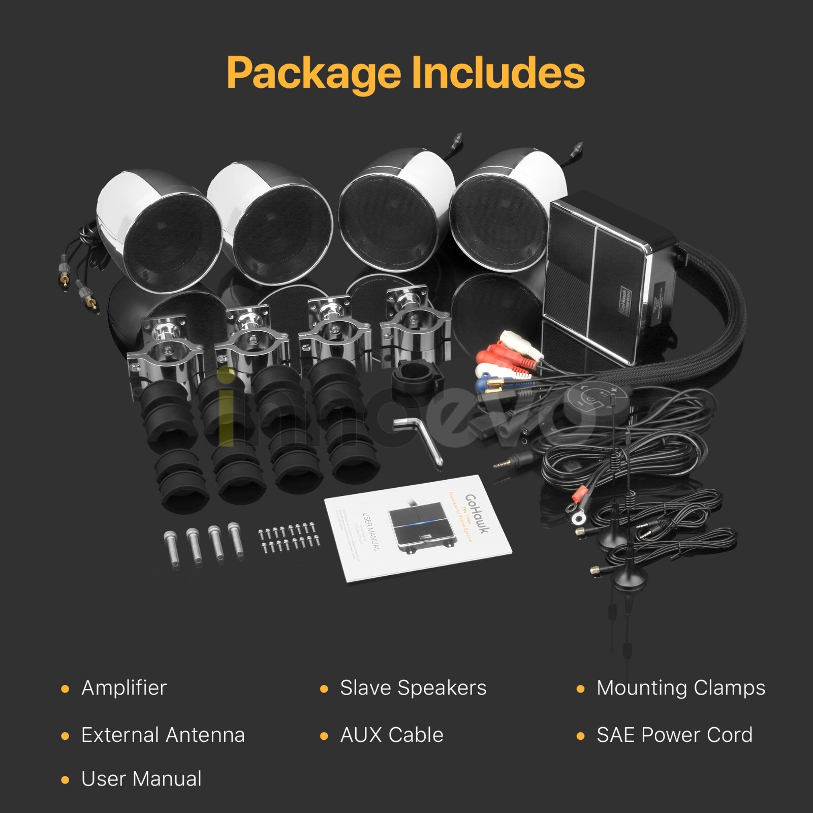 Bluetooth Waterproof 1600W Amp Stereo Audio FM Radio System Motorcycle 4 Speaker