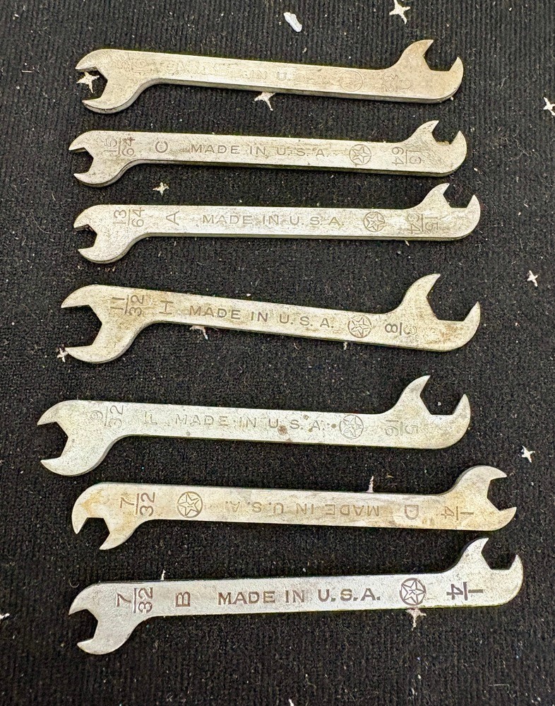 Vintage K Star Tool Ignition Wrenches Lot Of 7 Different Sizes USA SAE 3" Long