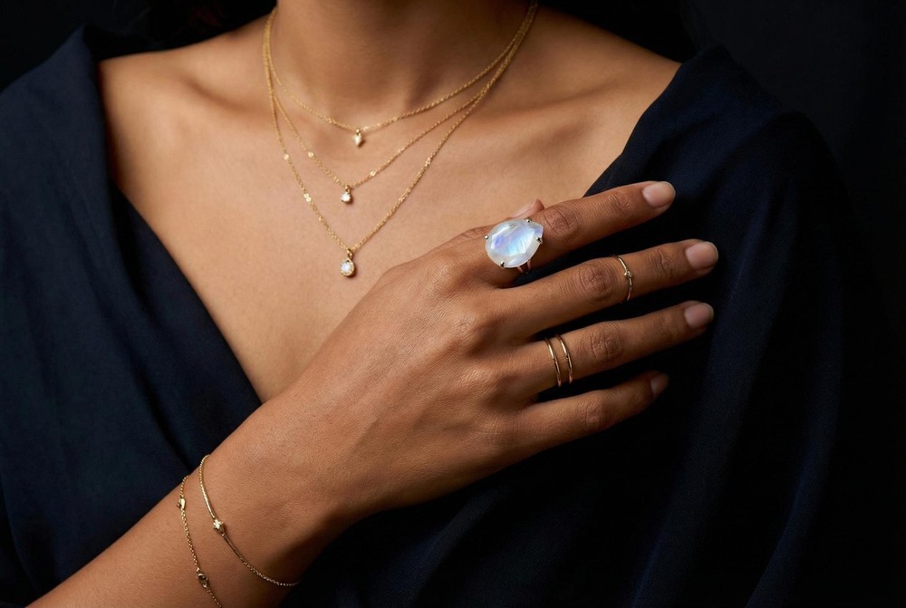 Rainbow Moonstone Ring Anemone 925 Silver Pear Shape Teardrop Gem