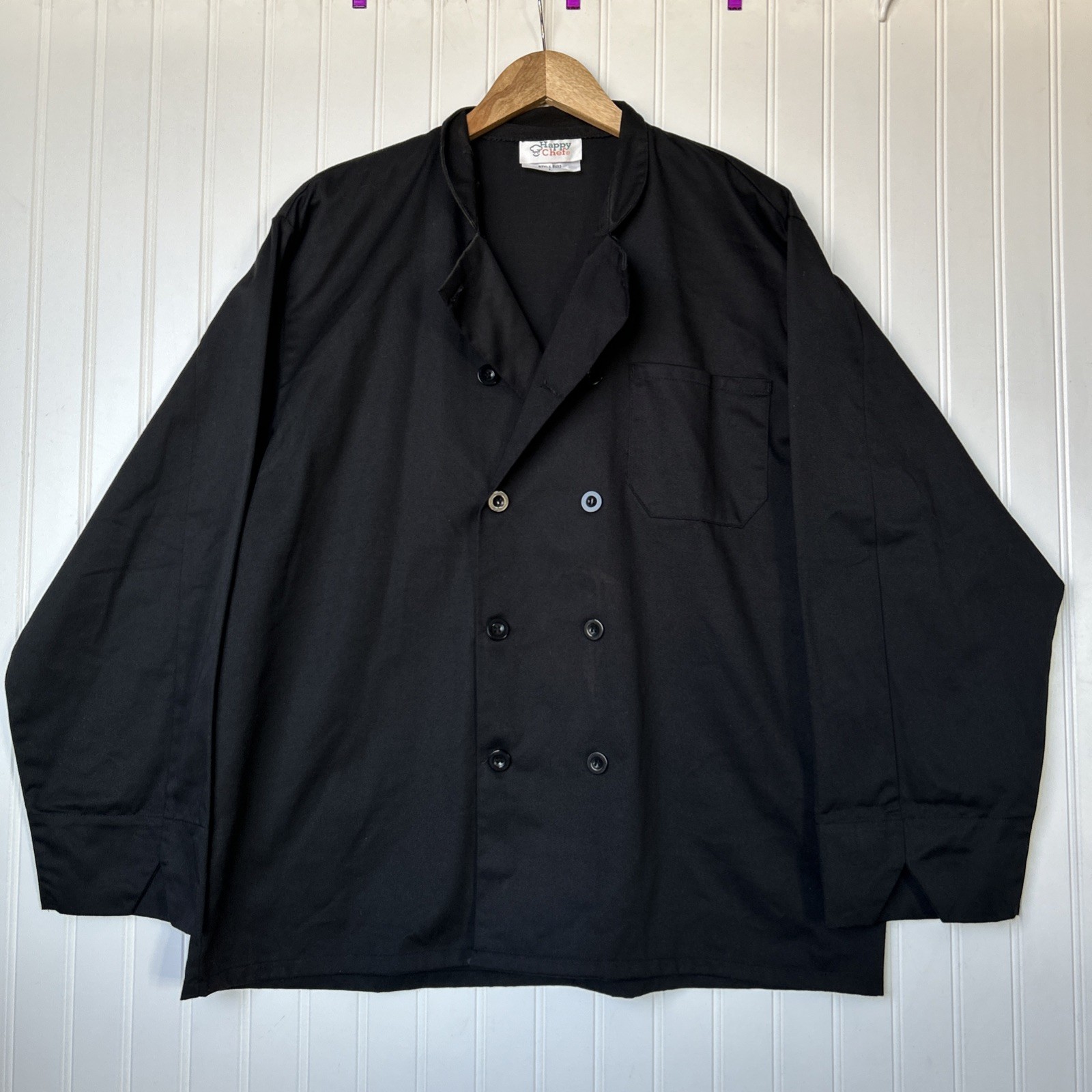 Happy Chef Men's Chef Coat Black Button-Down Long Sleeve L