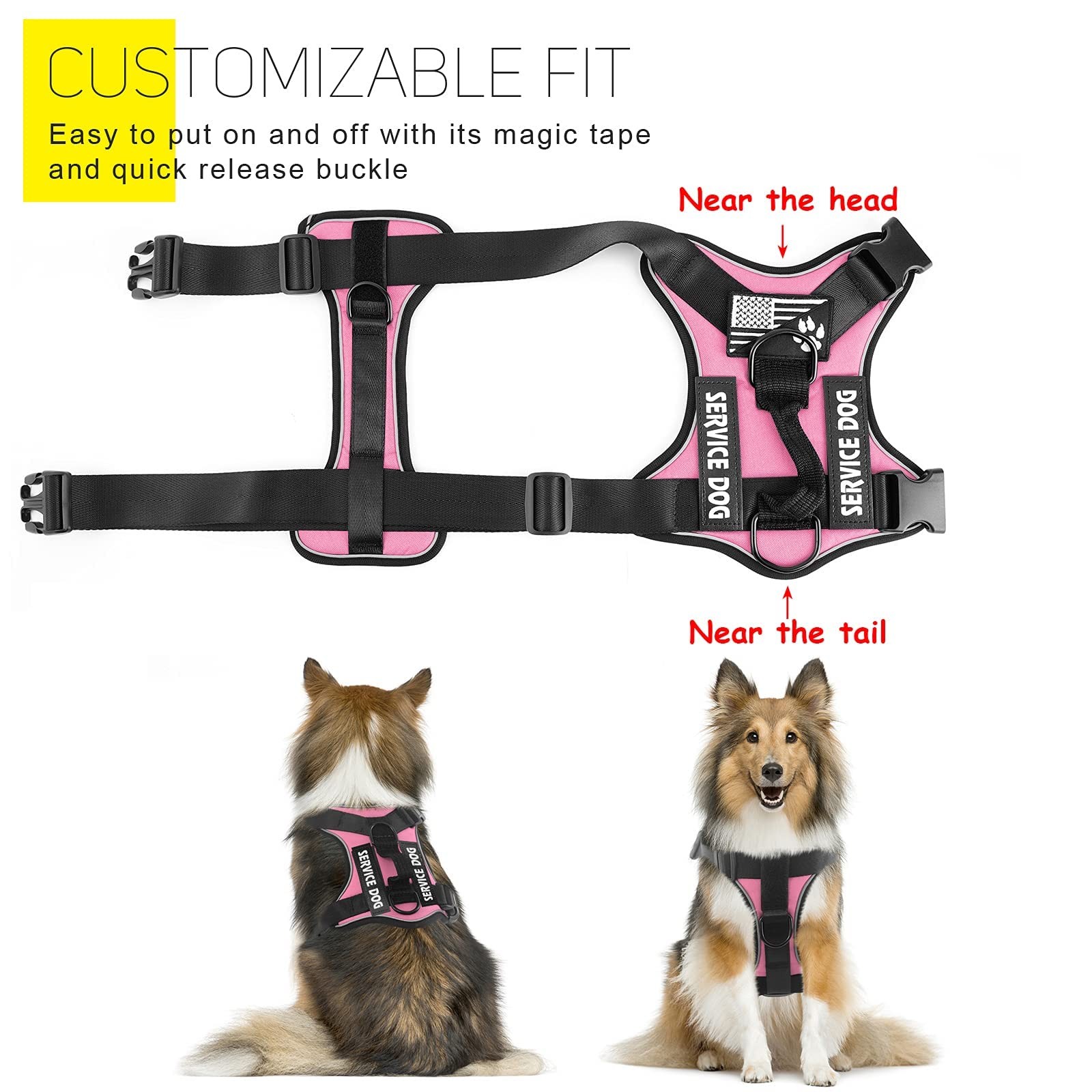 Service Dog Harness, Reflective Dog Vest Harness with 5 PCS Patches, Adjustab...