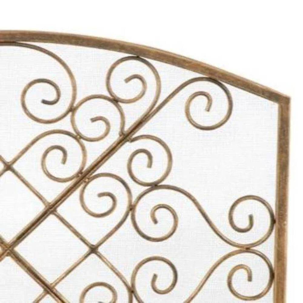 Single Panel Fireplace Screen in Dark Burnished Gold and Scroll Design