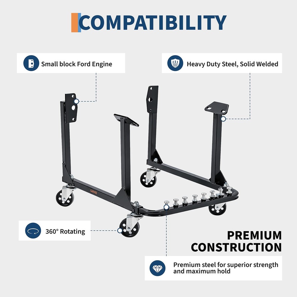 750lbs Engine Cradle with Wheels Rolling Engine Stand for Chevy Small Big Block
