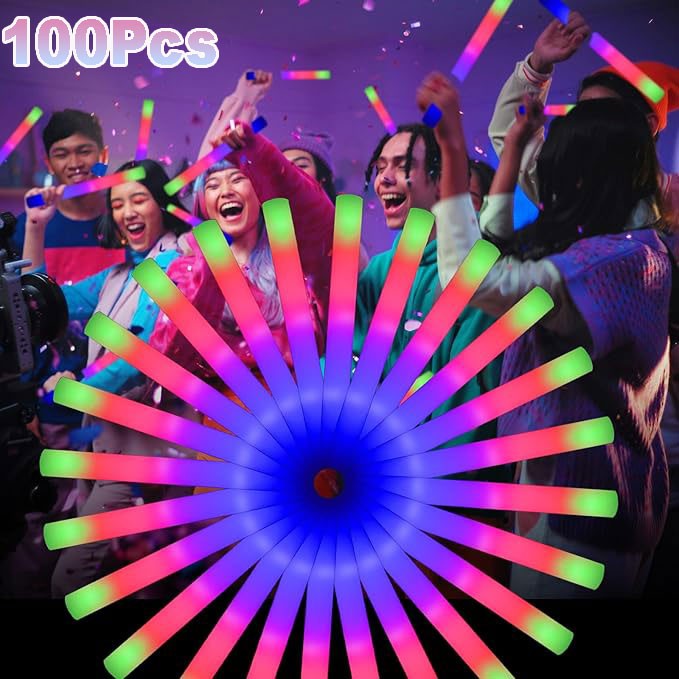 100 PCS LED Light Up Foam Sticks Concert Rally Glow Sticks Party Rave Wands