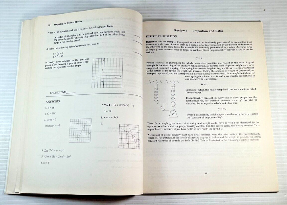 Preparing for General Physics Math Skill Drills and Other Useful Help 1992 USED