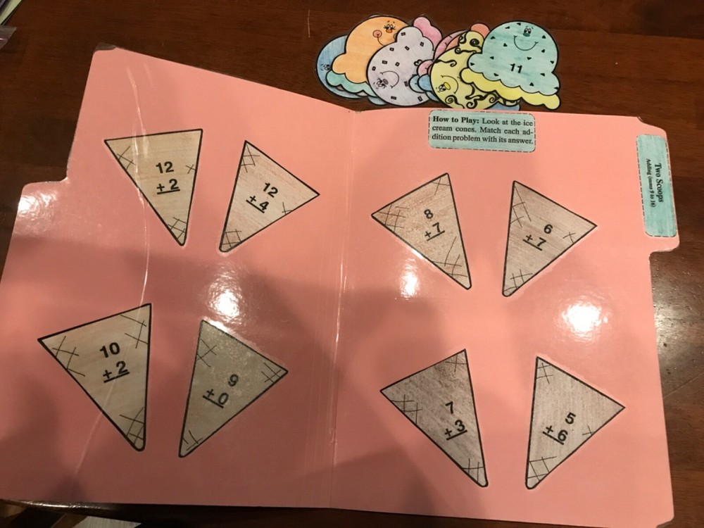Two Scoops! Addition 2nd grade math file folder game teacher