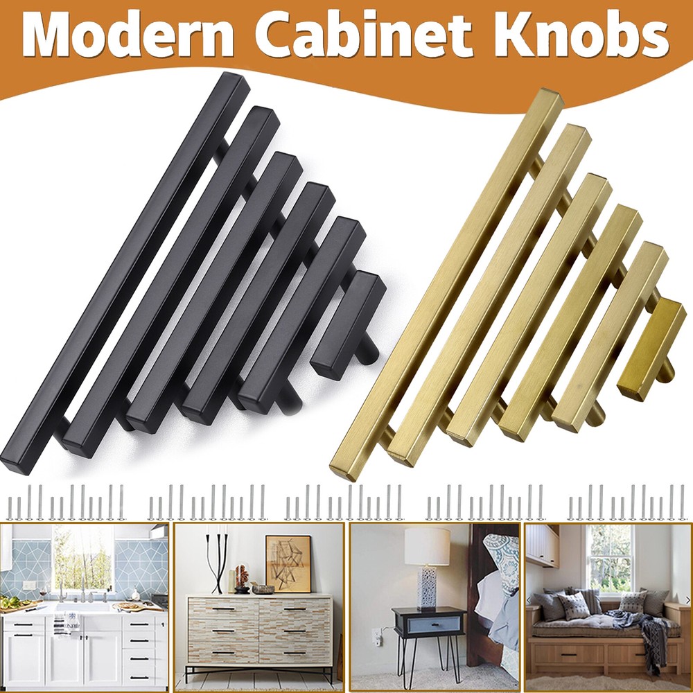 Stainless Steel Kitchen Square Cabinet Handles Pulls Dresser T Bar Drawer Knobs