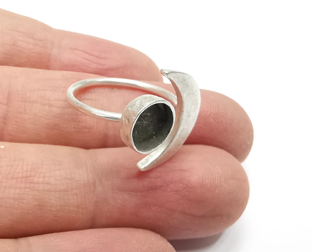 Crescent Moon Silver Ring Blank Base Bezel Settings Cabochon Mountings G27339