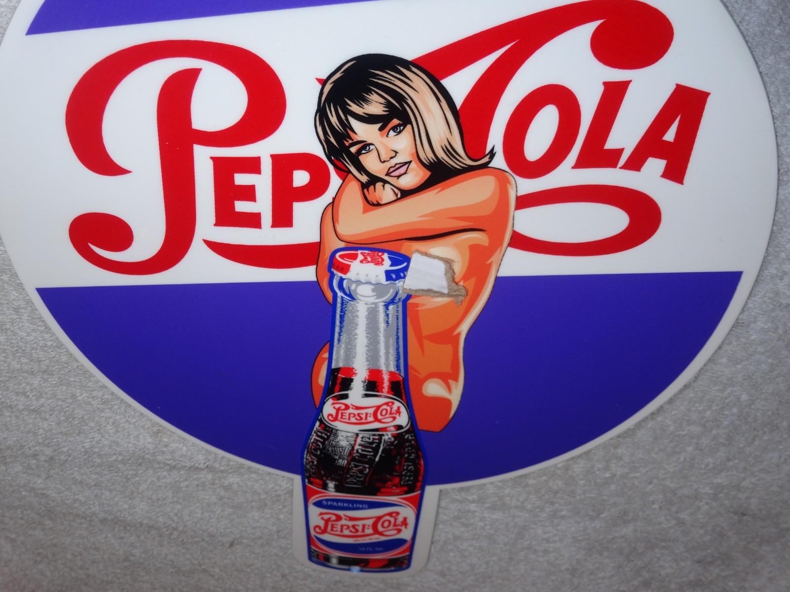VINTAGE SPARKLING PEPSI COLA SODA BOTTLE &👩 WOMAN 12" METAL GASOLINE & OIL SIGN