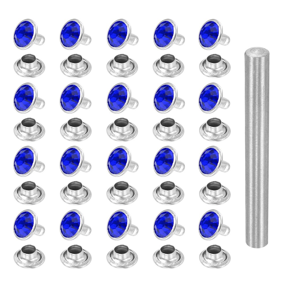 100pcs Crystal Rivets 8mm Rhinestone Stud with Installation Tool, Silver Blue