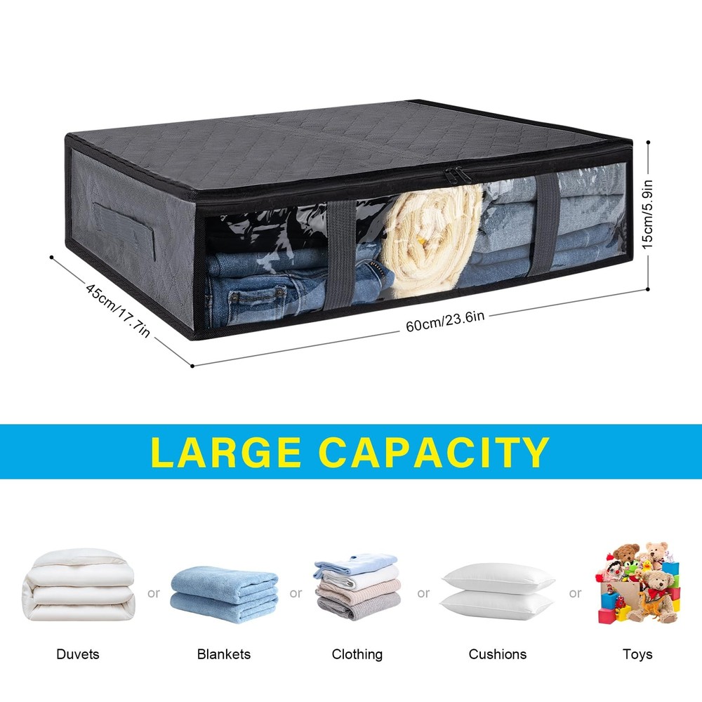 10 Pack Under Bed Storage Containers, Foldable, Clear Window, Handles, Bins